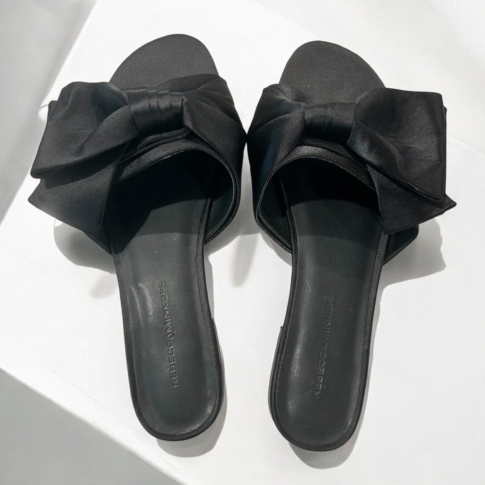 Rebecca Minkoff Calista Black Satin Bow Slides
